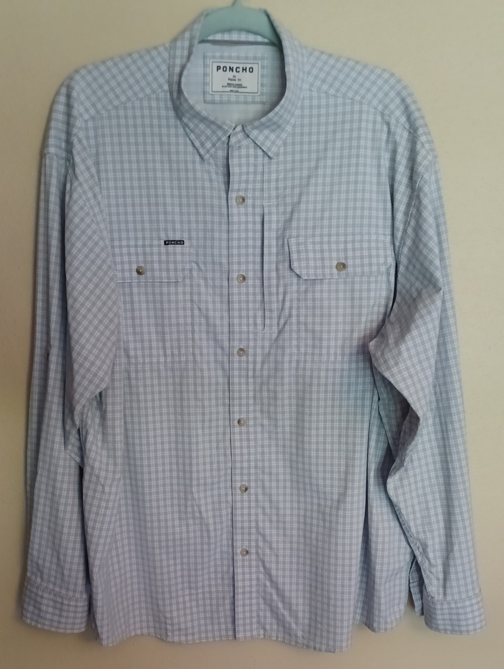 Poncho The Steelhead Button Down Shirt SZ XL Blue Gray Plaid NWOT